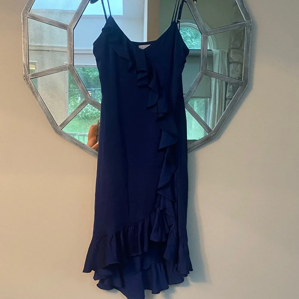 Chic Midnight Blue Ruffle High-Low Dress - Picture 1 of 5